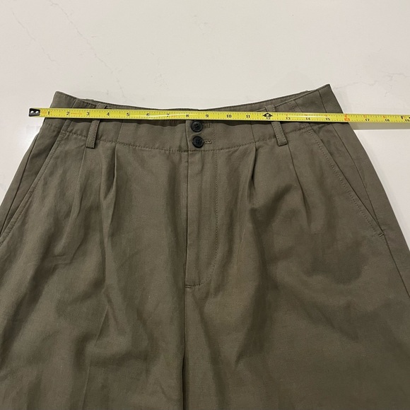 Madewell Harlow Wide Leg Pants Women 6 Olive Linen Blend High Rise Pleated - Picture 8 of 8